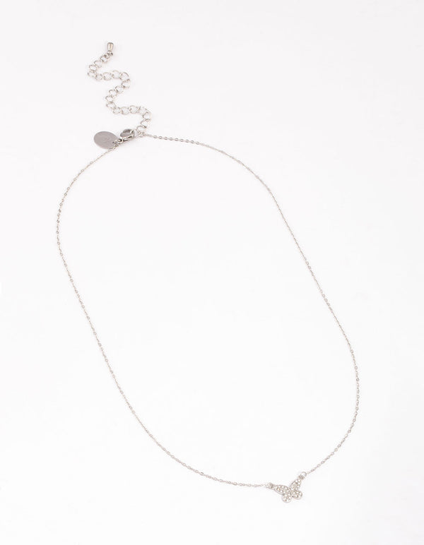 Surgical Steel Pave Butterfly Pendant Necklace