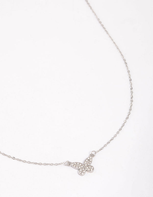 Surgical Steel Pave Butterfly Pendant Necklace