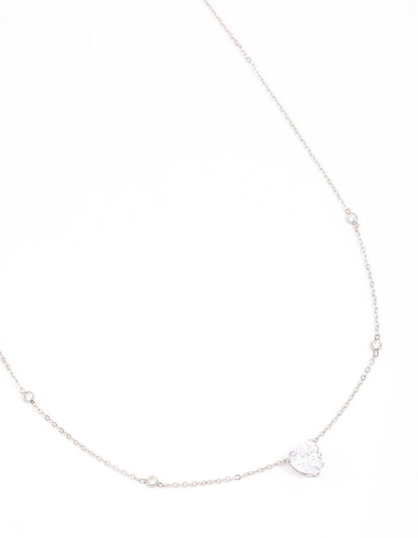 Surgical Steel Cubic Zirconia Statement Heart Pendant Necklace