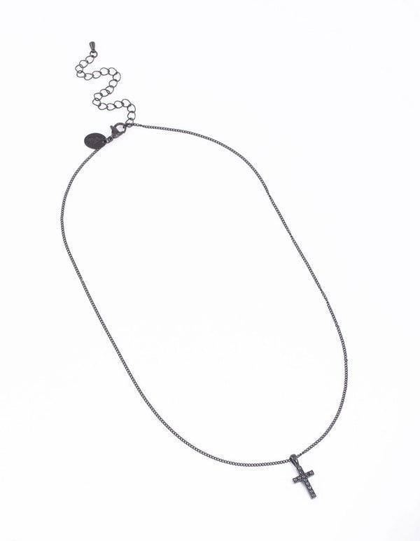 Surgical Steel Black Cubic Zirconia Pave Cross Necklace