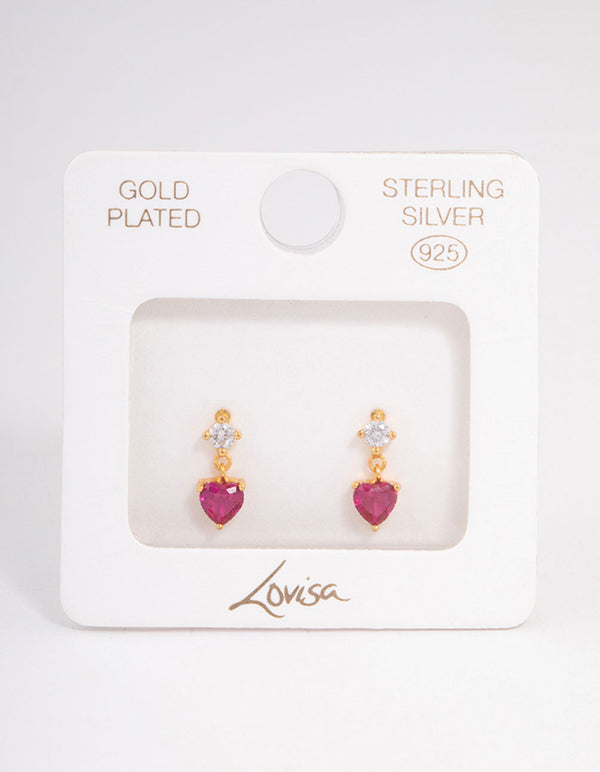 Gold Plated Sterling Silver Cubic Zirconia Claw Heart Drop Earrings