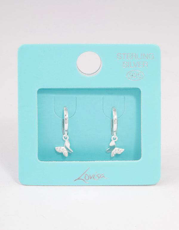 Sterling Silver Diamante Butterfly Huggie Earrings