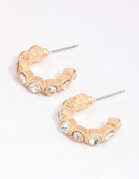 Gold Small Round Diamante Hoop Earrrings - link has visual effect only