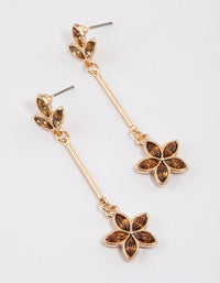 Gold Stick Diamante Floral Drop Earrings - link has visual effect only