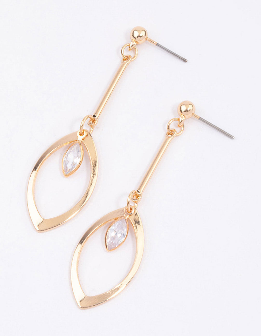 Gold Open Marquise Diamante Drop Earrings