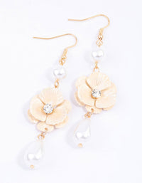 Blush Pearl Diamante Flower Drop Earrings - link has visual effect only