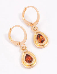 Gold Diamante Pear Encased Huggie Earrings - link has visual effect only