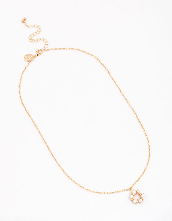 Gold Open Pearl Circle Short Necklace
