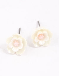 White Pearlised Flower Stud Earrings - link has visual effect only
