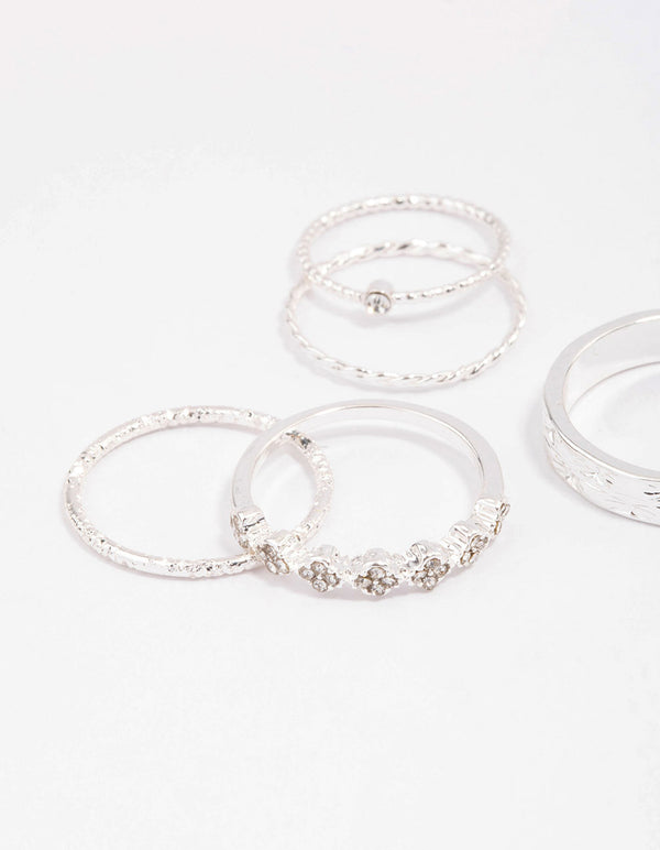 Silver Dainty Flower Ring Pack