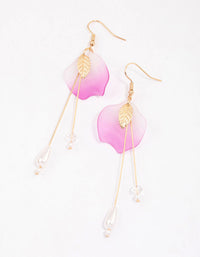 Pink Leaf & Petal Stack Drop Earrings - link has visual effect only