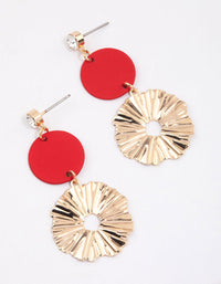 Red Disc Organic Folded Drop Earrings - link has visual effect only
