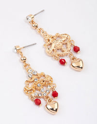 Red Ornate Beaded Heart Drop Earrings - link has visual effect only