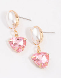 Red Pearl & Heart Diamante Drop Earrings - link has visual effect only