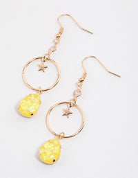 Yellow Open Circle Star Drop Earrings - link has visual effect only