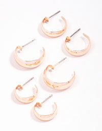 Rose Gold Chubby Hollow Hoop Earrings Pack - link has visual effect only