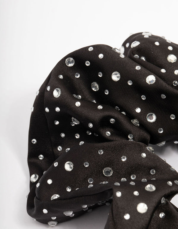 Fabric Black Large Diamante Scrunchie