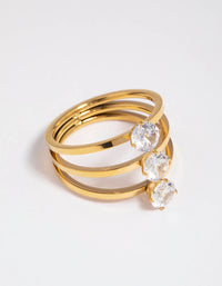 Waterproof Gold Plated Stainless Steel Cubic Zirconia Triple Tier Ring - link has visual effect only