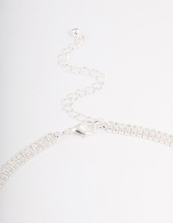 Silver Plated Cubic Zirconia Baguette Cup Chain Necklace