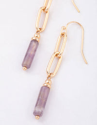 Gold Amethyst Chain Cylinder Stone Earrings - link has visual effect only
