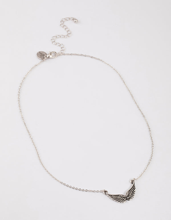 Antique Silver Angel Wing Necklace