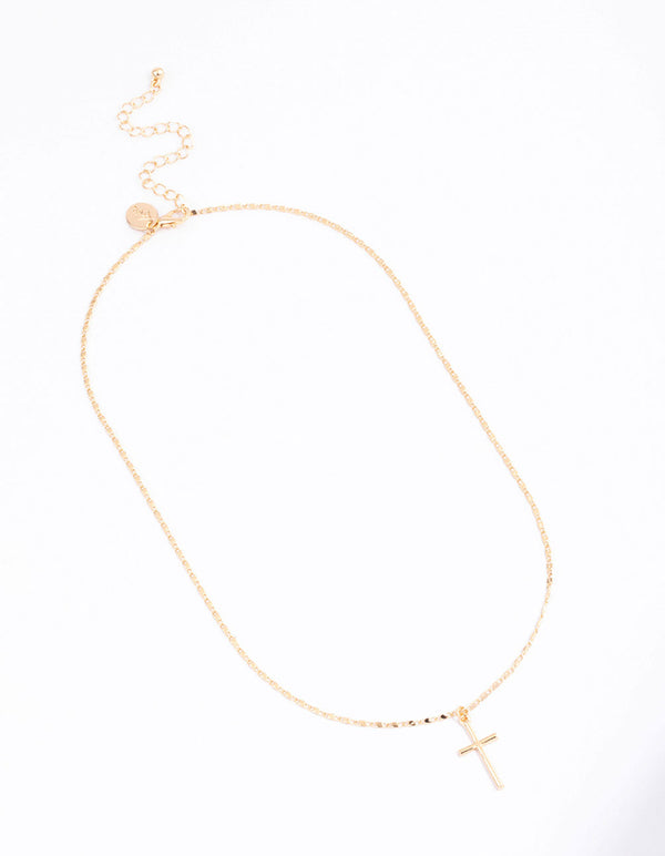 Gold Shiny Cross Pendant Necklace