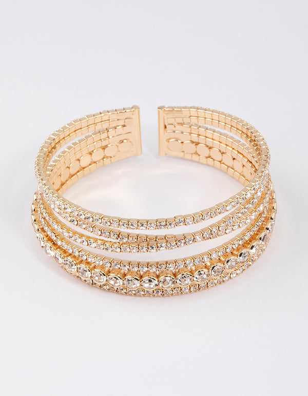 Gold Criss Cross Circle Cup Chain Bangle