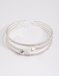 Silver Pearl Cup Chain Cuff - link has visual effect only