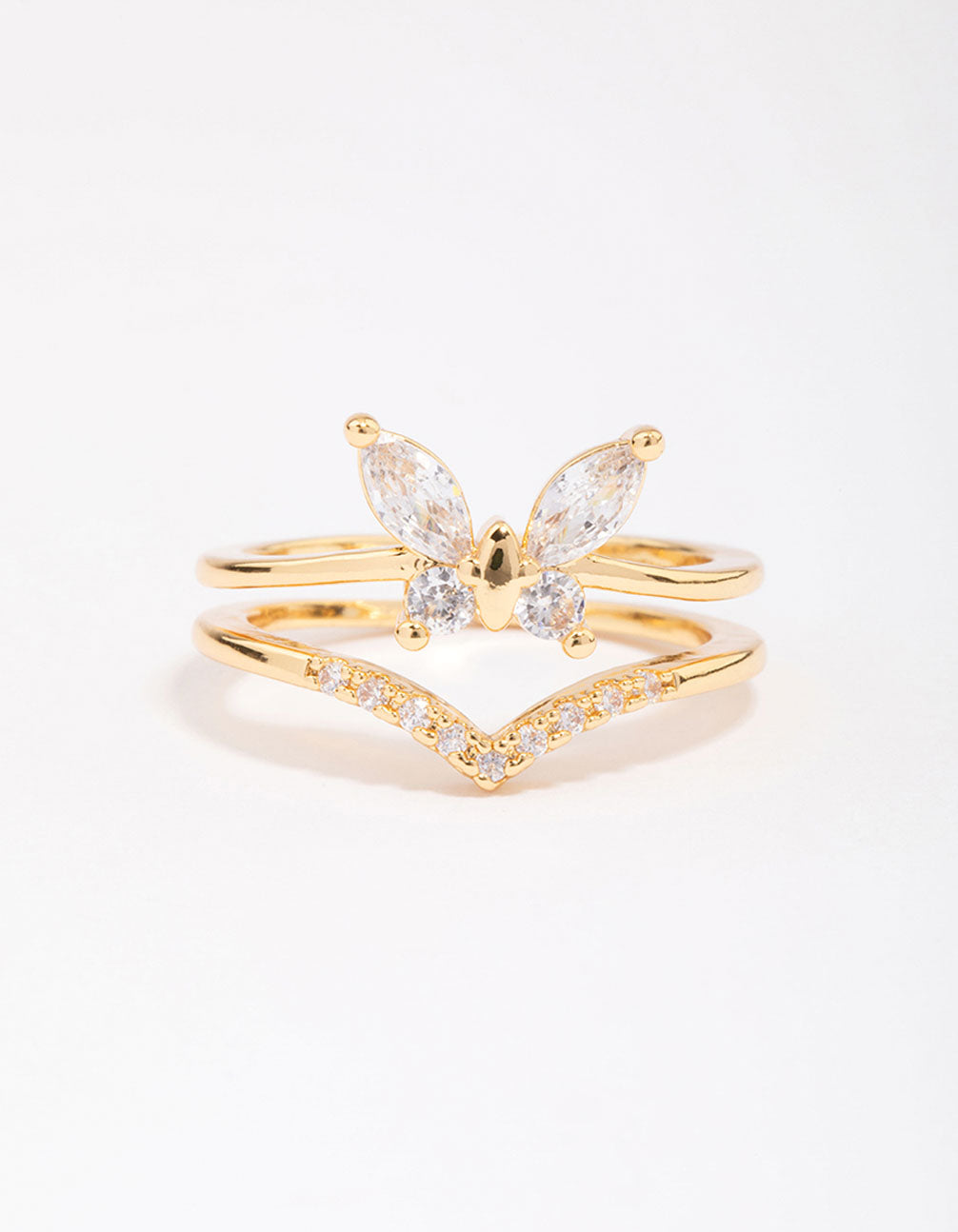 Gold Plated Cubic Zirconia Butterfly Double Band Ring