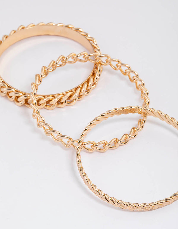 Gold Mixed Thick Chain Bangle Pack