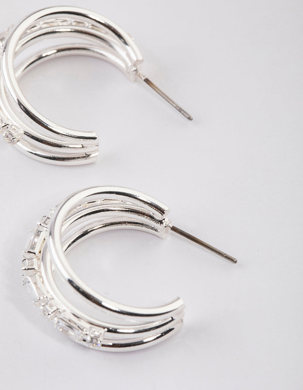 Silver Plated Baguette & Round Illusion Hoop Earrings