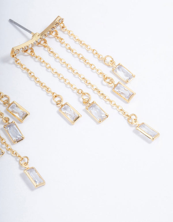 Gold Plated Chain & Baguette Drop Earrings