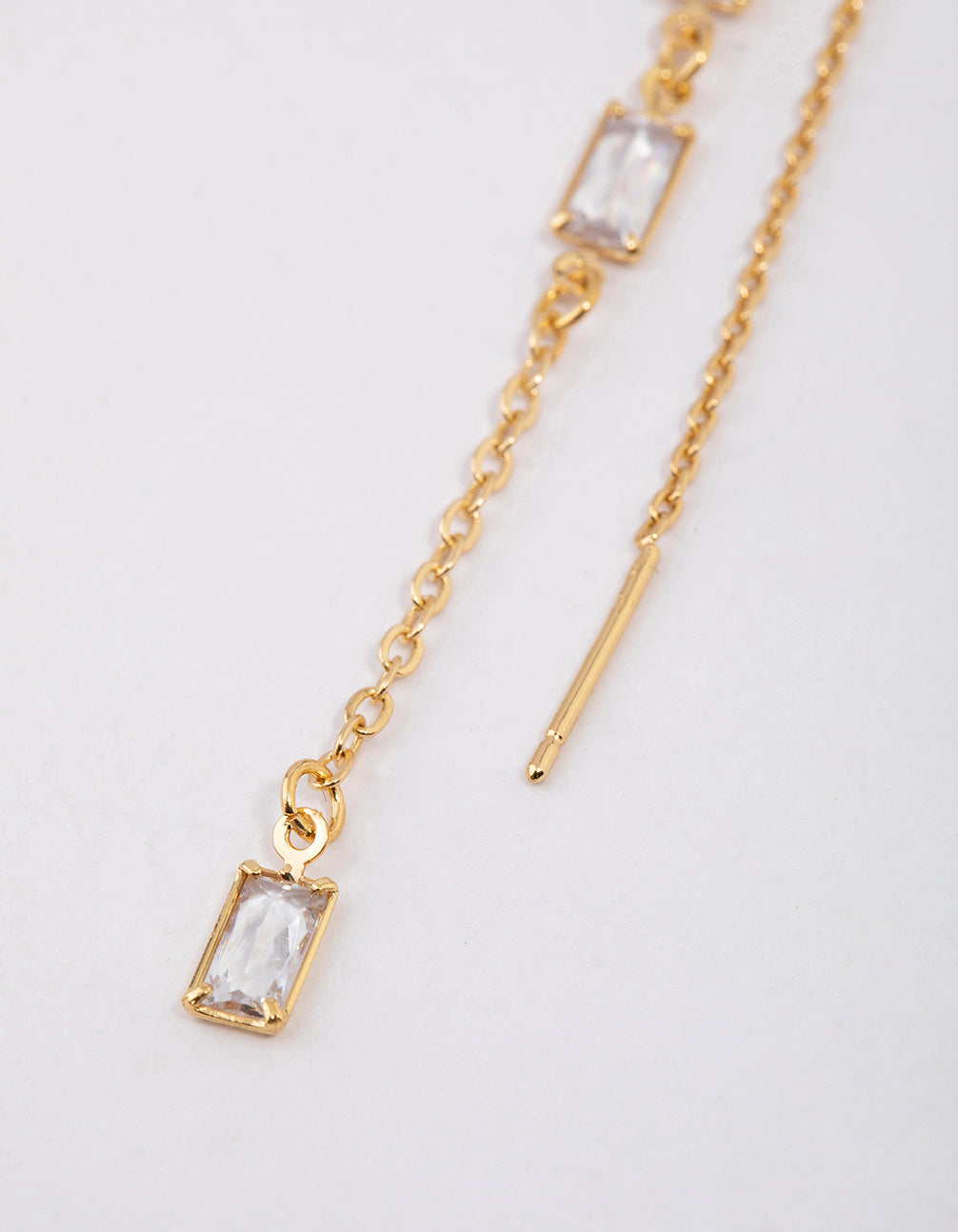 Gold Plated Cubic Zirconia Baguette Threader Drop Earrings