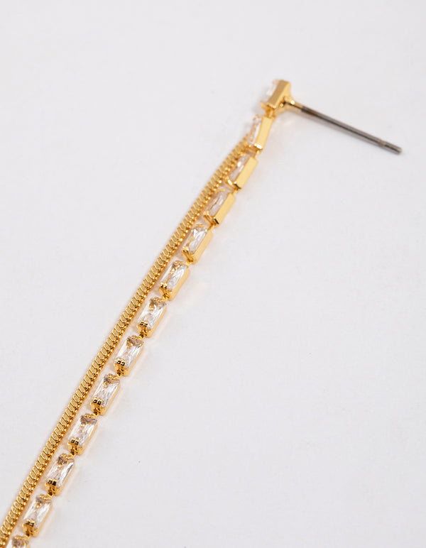 Gold Plated Cubic Zirconia Dainty Chain Drop Earrings