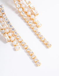 Gold Plated Cubic Zirconia Round & Baguette Pearl Drop Earrings - link has visual effect only