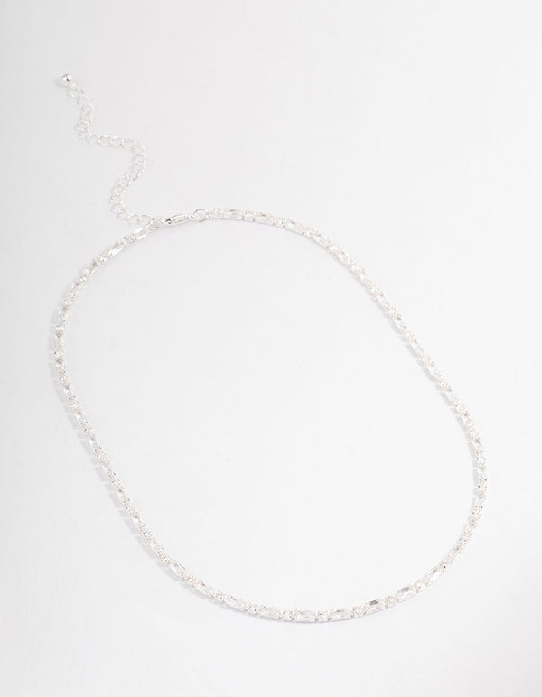Silver Plated Cubic Zirconia Round & Baguette Tennis Necklace