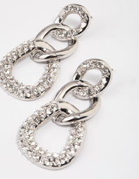 Silver Diamante Loop Link Drop Earrings - link has visual effect only