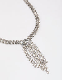 Silver Thick Chain Diamante Fringe Necklace - link has visual effect only