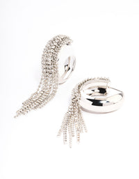 Silver Diamante Statement Tassel Hoop Earrings - link has visual effect only