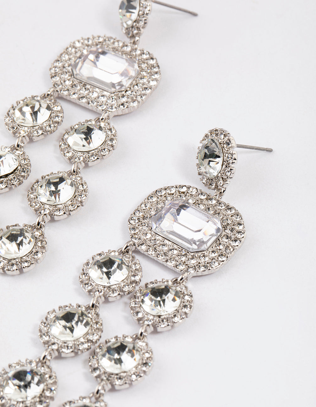 Silver Diamante Statement Layered Drop Earrings