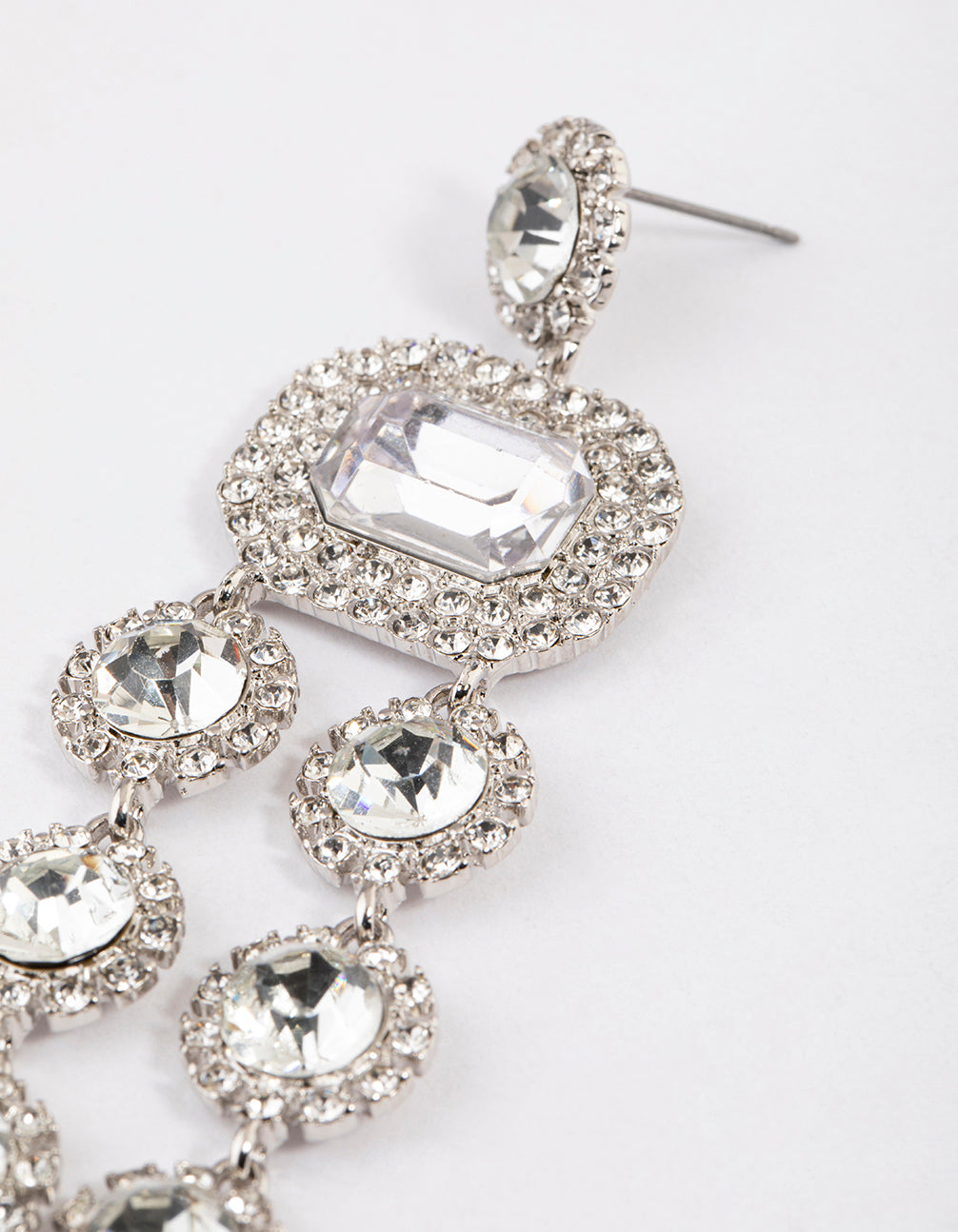 Silver Diamante Statement Layered Drop Earrings