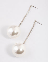 Silver Cup Chain Large Pearl Drop Earrings - link has visual effect only