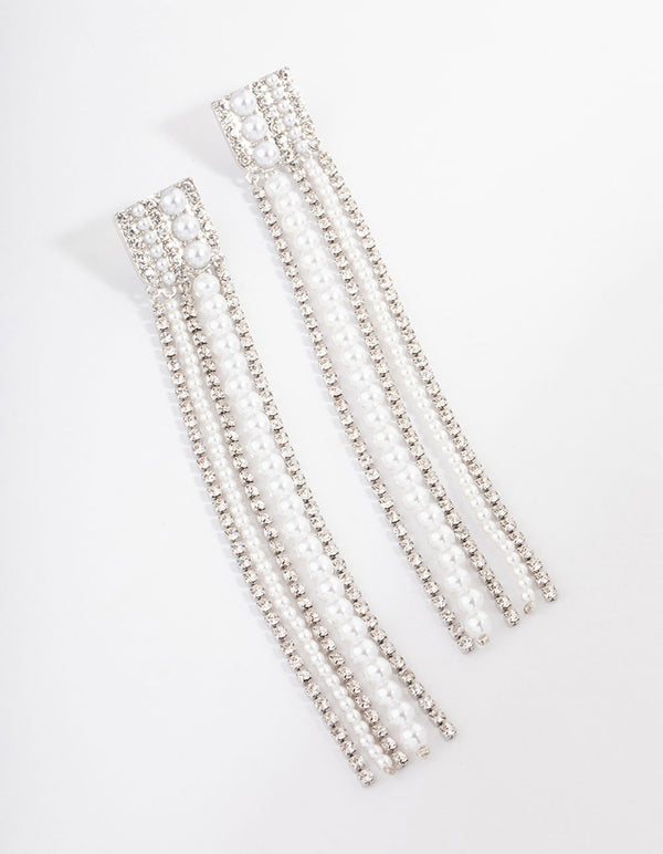 Silver Statement Long Mixed Drop Earrings