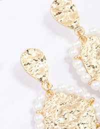 Gold Plated Molten Disc Freshwater Pearl Drop Earrings - link has visual effect only