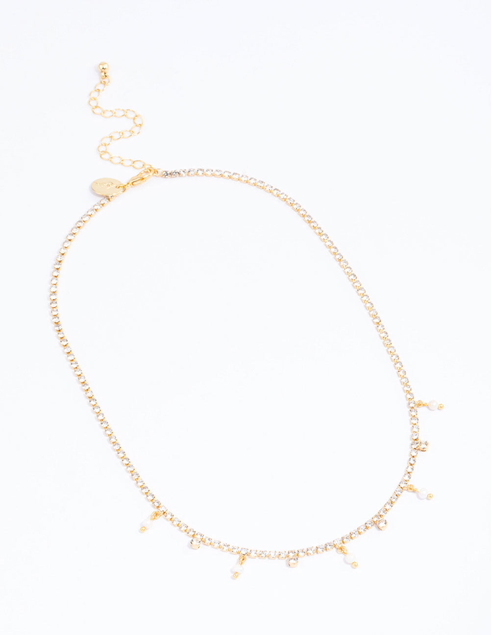 Gold Plated Cup Chain Cubic Zirconia & Freshwater Pearl Drop Necklace