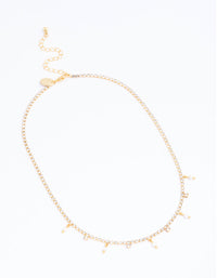 Gold Plated Cup Chain Cubic Zirconia & Freshwater Pearl Drop Necklace - link has visual effect only