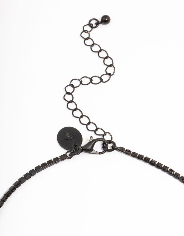 Black Rectangle Graduated Pendant Earring & Necklace Jewellery Set