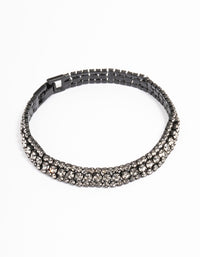 Black Thin Triple Row Diamante Tennis Bracelet - link has visual effect only