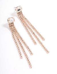 Rose Gold Stone Cup Chain Triple Row Drop Earrings - link has visual effect only