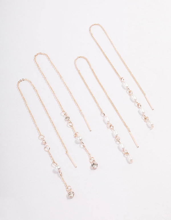 Rose Gold Pearly Diamante Thread Through Earring Pack